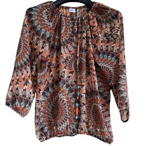 Suzy Shier women’s‎ blouse XL sheer colorful elastic bottom